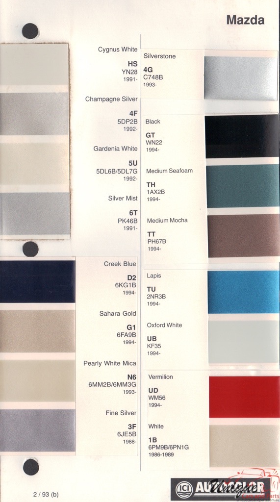 1988 - 1994 Mazda Paint Charts Autocolor